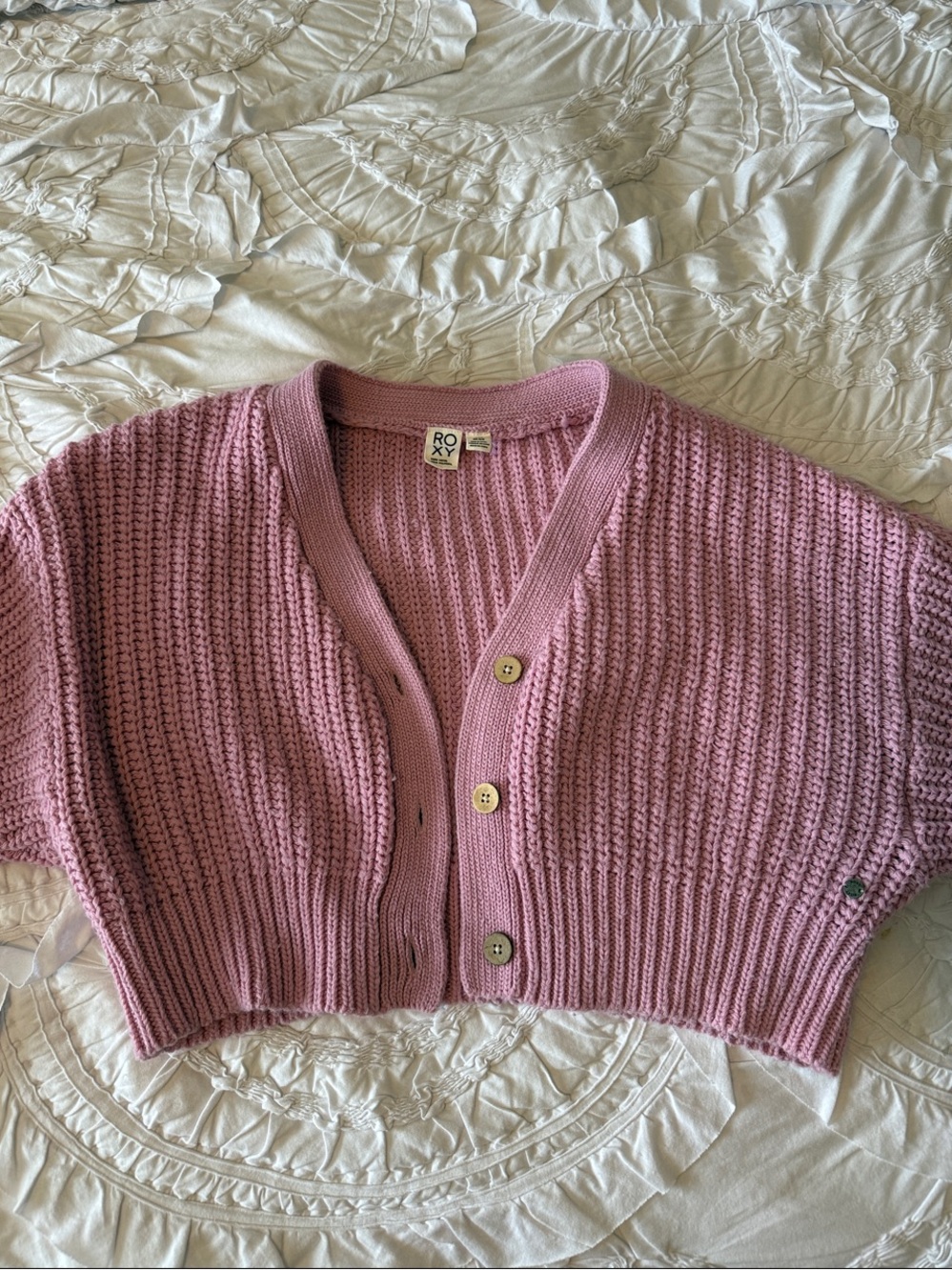 Roxy Mauve Cropped Knit Button-Front Cardigan